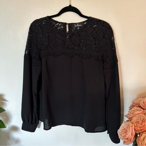 LULU’S Black Lace Long Sleeve Top